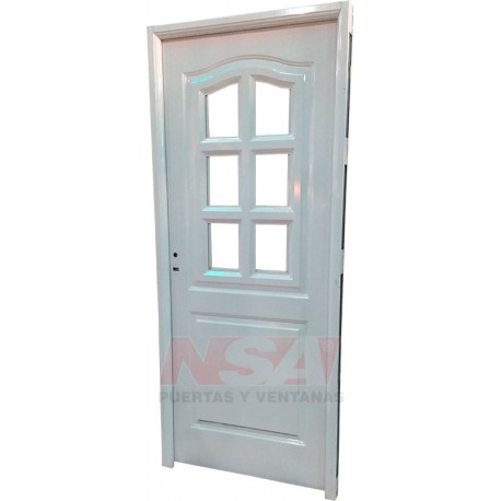 Puerta de chapa inyectada Mod. 265 Francesa. Color Blanca - 1/2 Reja