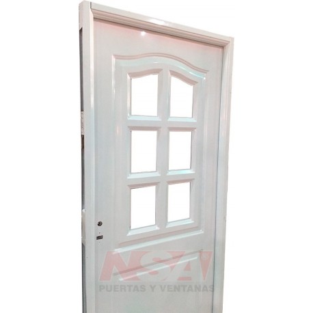Puerta de chapa inyectada Mod. 265 Francesa. Color Blanca - 1/2 Reja