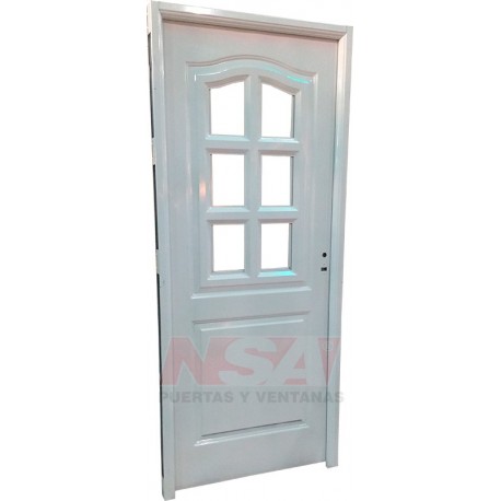 Puerta de chapa inyectada Mod. 265 Francesa. Color Blanca - 1/2 Reja