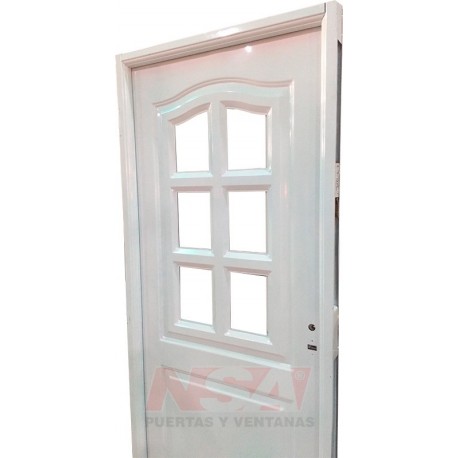 Puerta de chapa inyectada Mod. 265 Francesa. Color Blanca - 1/2 Reja
