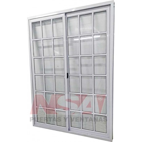 VENTANA CORREDIZA VIDRIO REPARTIDO CON CELOSIA CORREDIZA LINEA HERRERO 150X200