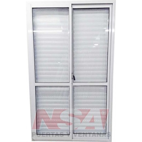 VENTANA CORREDIZA VIDRIO ENTERO CON CELOSIA DE ABRIR LINEA HERRERO 120X200