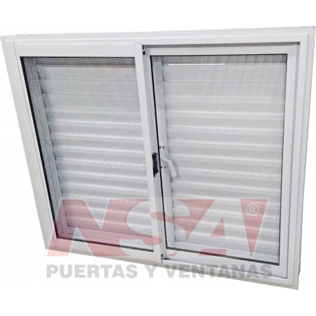 Ventana de 1,20 x 1,00 con dos hojas corrediza y postigo de abir