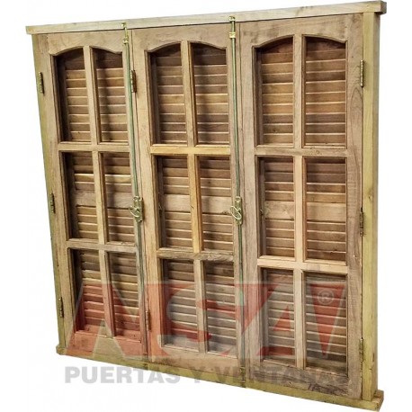 VENTANA DE ALGARROBO DE ABRIR CON CELOSIAS DE ABRIR 150X150