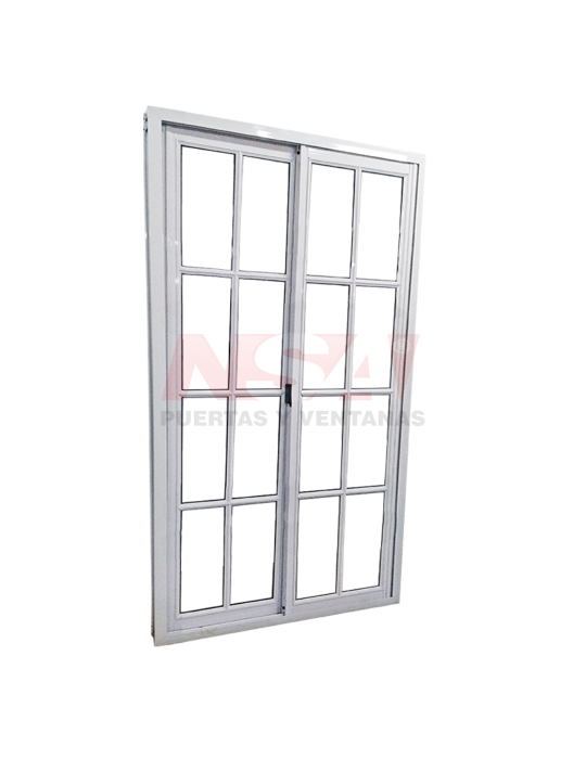 Ventana de aluminio con dos hojas corrediza vidrio repartido