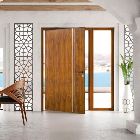 Puerta pivotante Pavir de acero Mod. 80 - Color: simil madera Roble