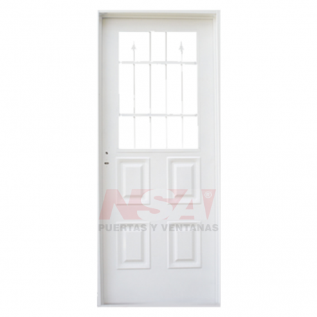 Puerta vaivén inyectada blanca de panel con mirilla 2 hojas