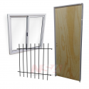 Puerta placa marco de aluminio + ventana de aluminio + reja