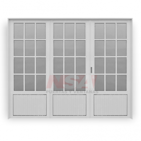 Portón de aluminio revestimiento acanalado 3/4 vidrio color blanco Portón de aluminio revestimiento acanalado 3/4 vidrio color blanco