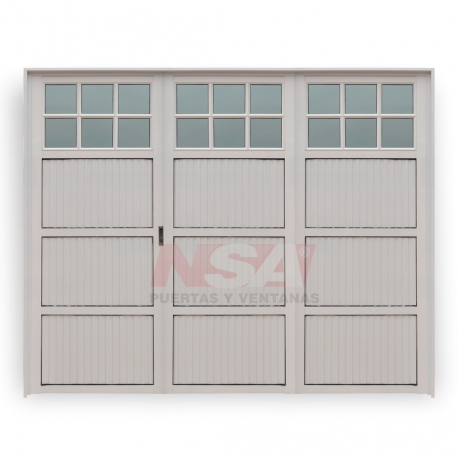 Portón de aluminio revestimiento acanalado 1/4 vidrio color blanco Portón de aluminio revestimiento acanalado 1/4 vidrio color blanco