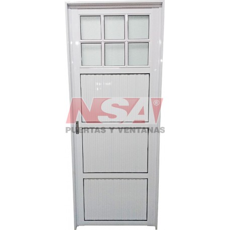 Puerta de aluminio acanalada 1/4 vidriada de 0,70 x 2,00