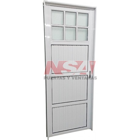 Puerta de aluminio acanalada 1/4 vidriada de 0,70 x 2,00