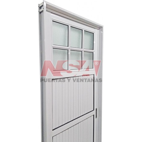Puerta de aluminio acanalada 1/4 vidriada de 0,70 x 2,00