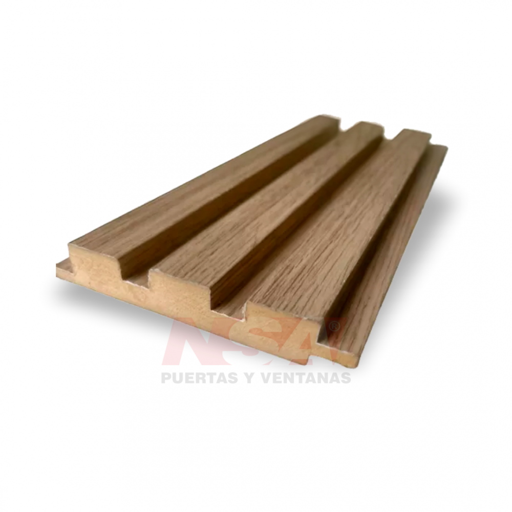 Revestimiento wall panel MDF color capuchino. Medidas 124 x 18 x 2750 mm.