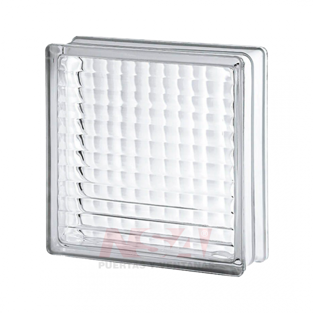 Ladrillos de vidrio trans. Mod Bastón cruzado fino. Medidas 19 x 19 x 8 cm.