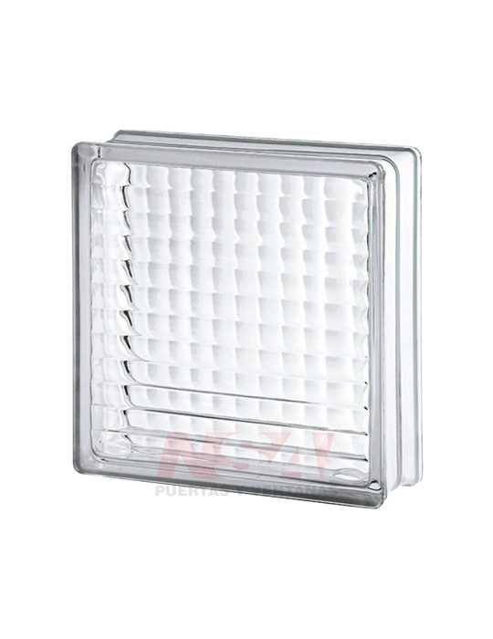 Ladrillos de vidrio trans. Mod Bastón cruzado fino. Medidas 19 x 19 x 8 cm.