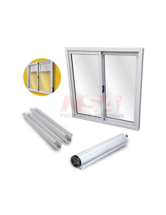 Ventana de aluminio + guía para ventana + cortina de enrollar de PVC