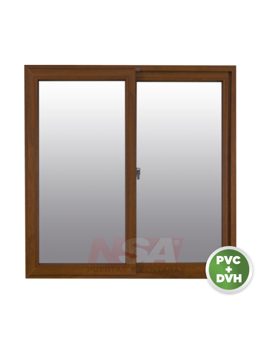 Ventana de pvc de 1,00 x 1,00 color nogal con vidrio de DVH.