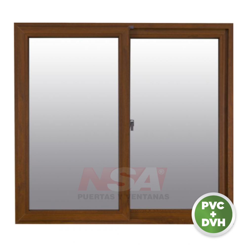 Ventana de pvc de 1,20 x 1,00 color nogal con vidrio de DVH.