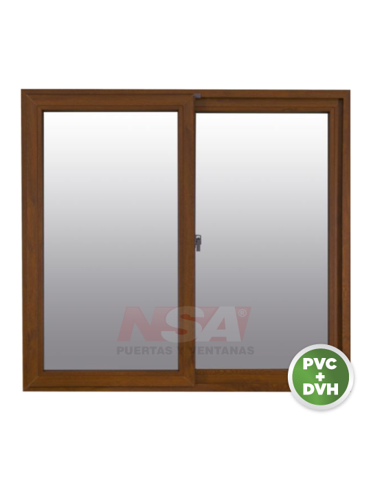 Ventana de pvc de 1,20 x 1,00 color nogal con vidrio de DVH.