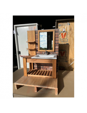 Kit vanitory colgante con bacha de pvc, estante, espejo y grifería. 2