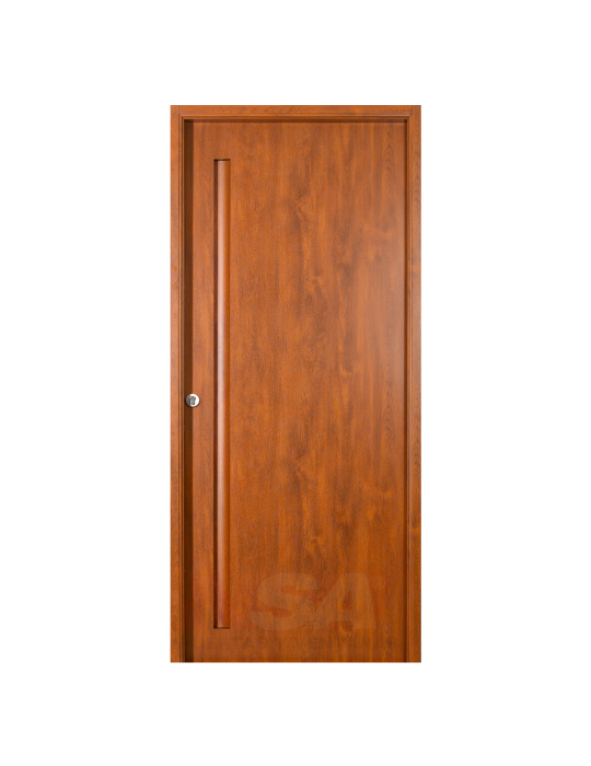 Puerta de chapa inyectada Linea Design modelo barral oculto terminación simil madera Roble dorado.