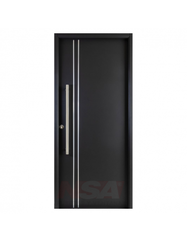 Puerta de chapa inyectada Linea Deluxe Style Lisa 2 líneas color negra con barral.