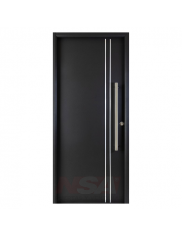 Puerta de chapa inyectada Linea Deluxe Style Lisa 2 líneas color negra con barral.