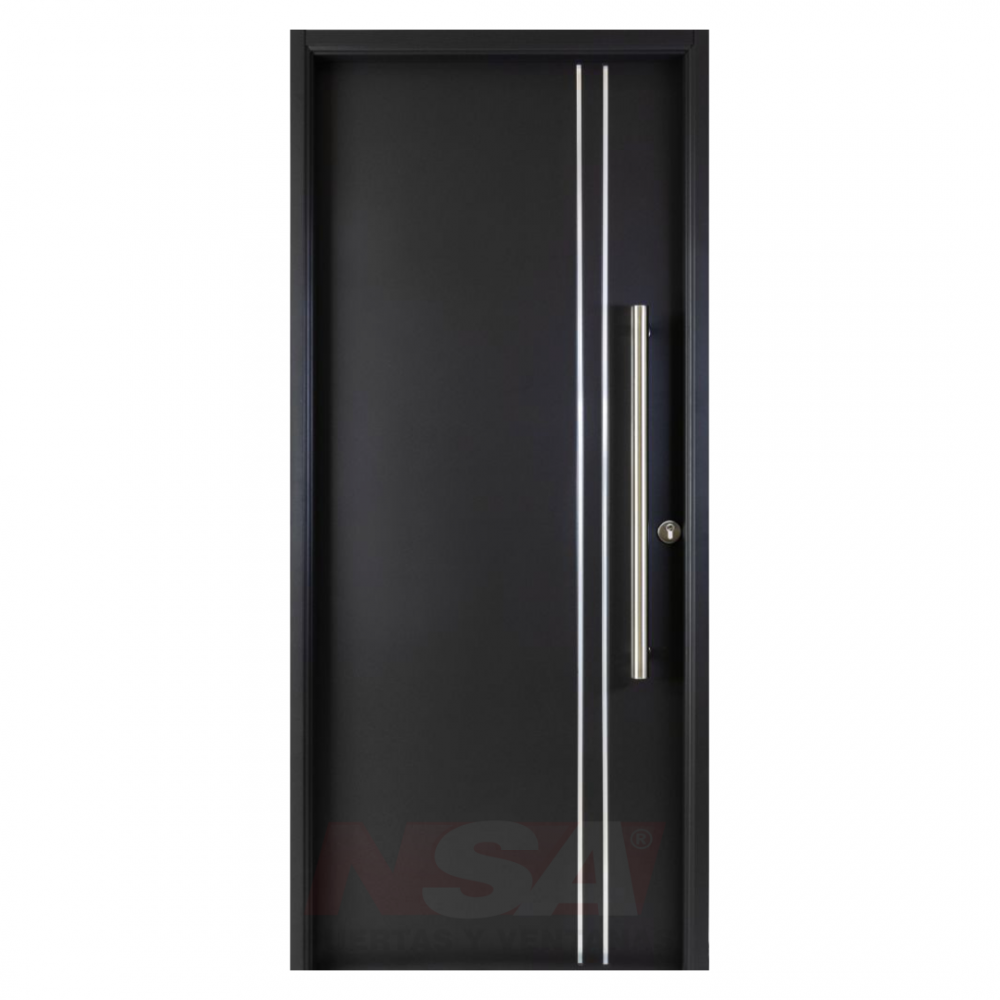Puerta de chapa inyectada Linea Deluxe Style Lisa 2 líneas color negra con barral.