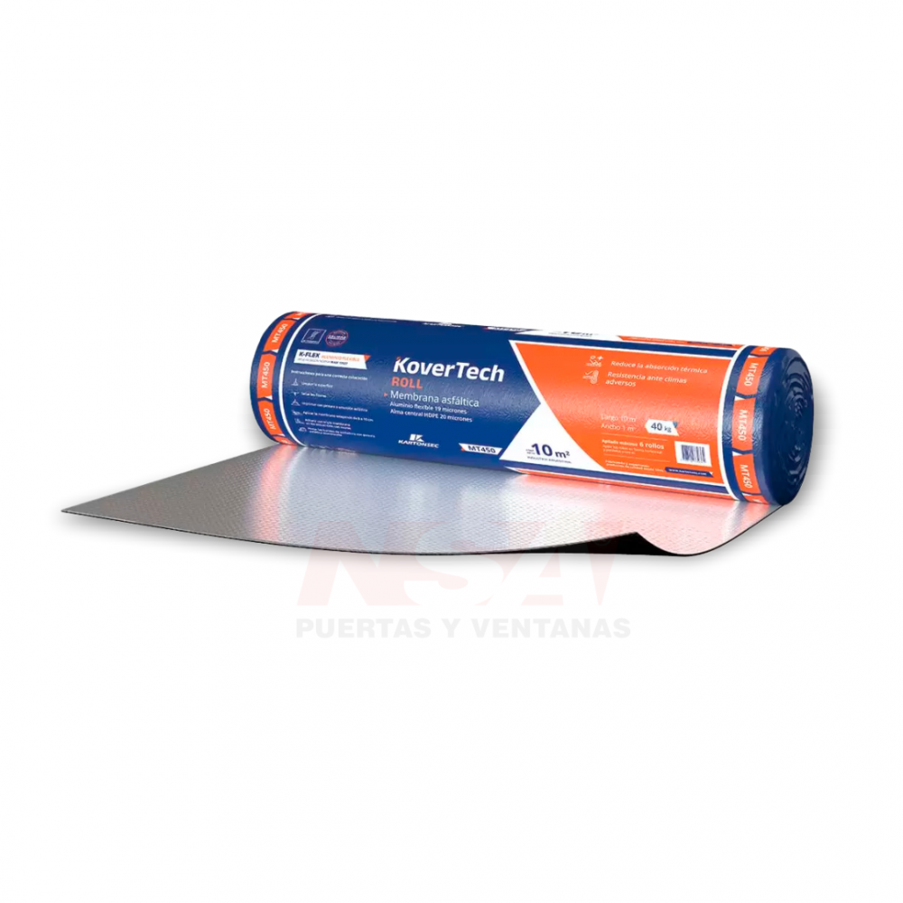 Membrana asfáltica con refuerzo central de polietileno y con cara superior de aluminio Membrana asfáltica con refuerzo central de polietileno y con cara superior de aluminio