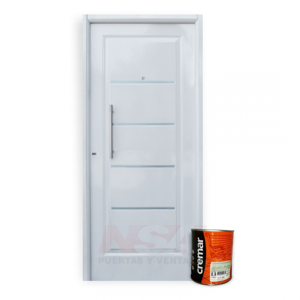 Puerta de chapa inyectada Mod. 206 c/barral recto y apliques + Kit base chapa blanca.