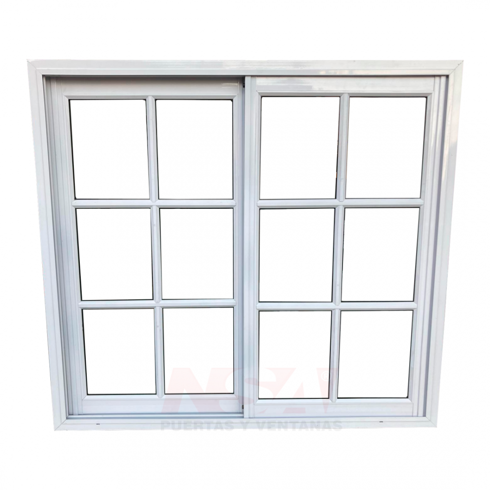 Ventana de aluminio de 1,20 x 1,20 con dos hojas corrediza vidrio repartido