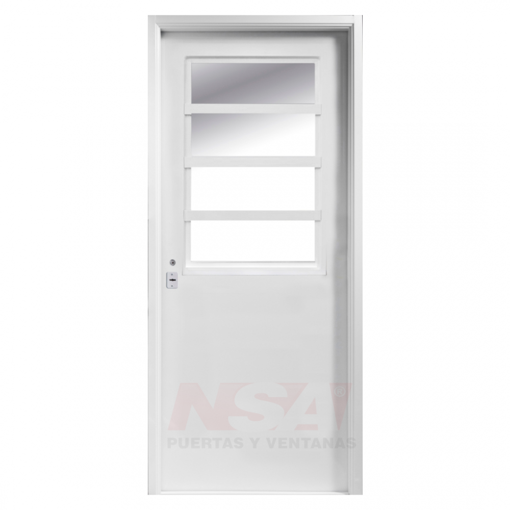 Puerta de chapa inyectada Linea Semipremium medio vidrio color blanca.