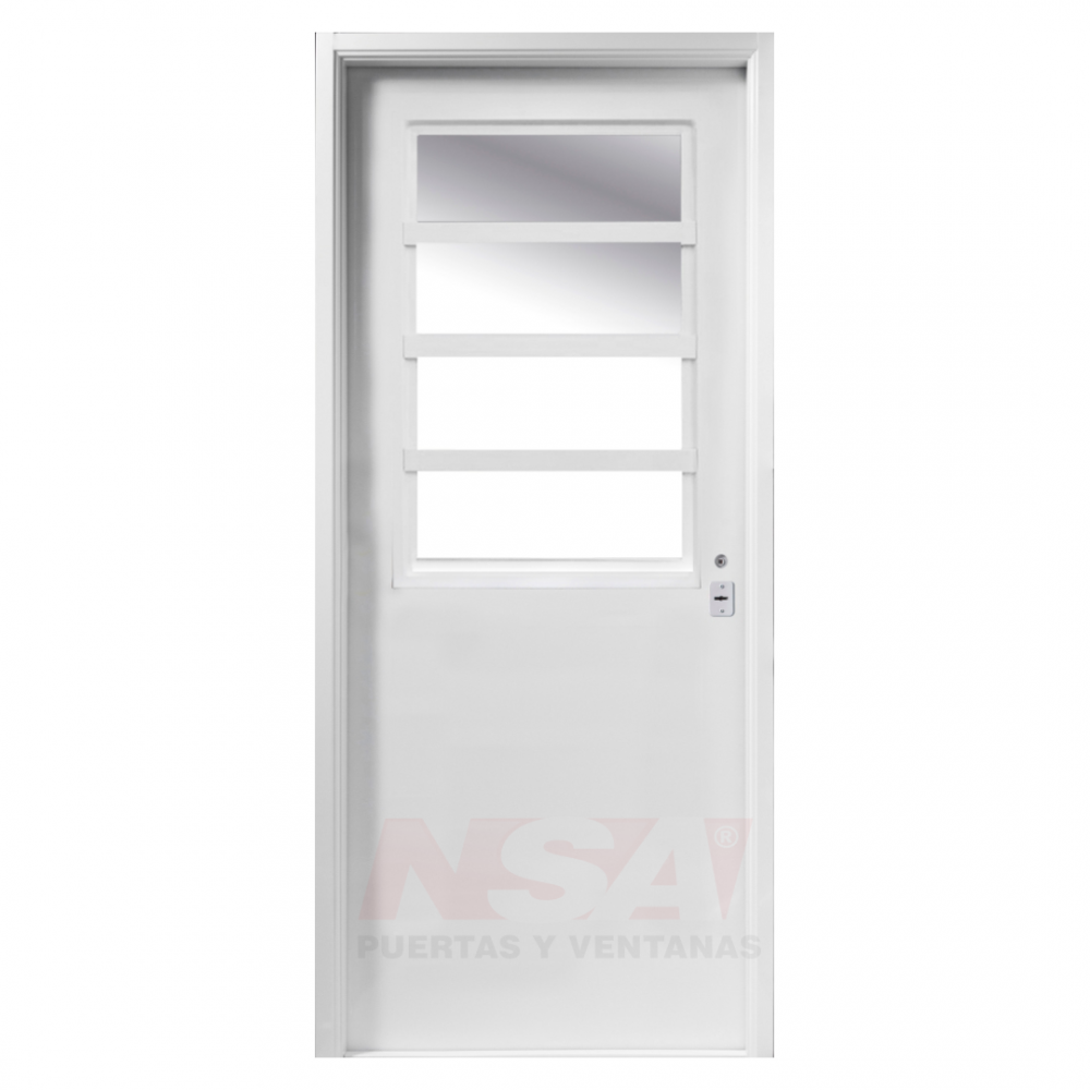 Puerta de chapa inyectada Linea Semipremium con medio vidrio color blanca