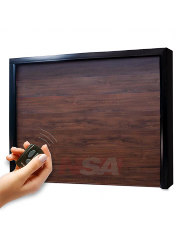 Portón levadizo automático simil madera nogal