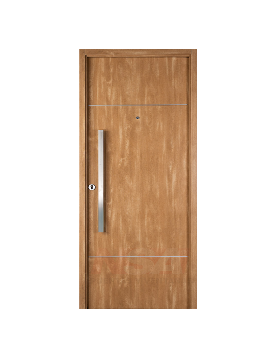 Puerta de chapa inyectada Linea Innova Mod. 1942 simil madera roble natural con barral. Puerta de chapa inyectada Linea Innova Mod. 1942 simil madera roble natural con barral.