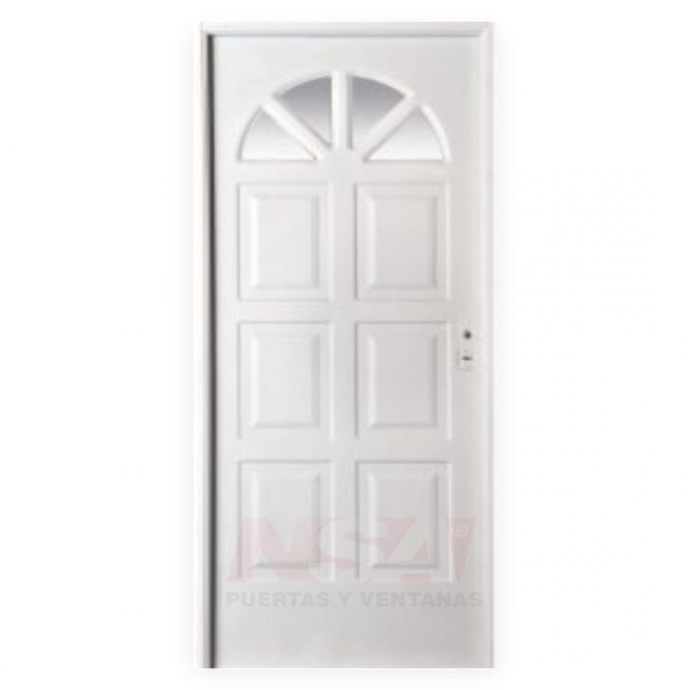 Puerta de chapa simple Linea Semipremium Mod. Sol con vidrio.