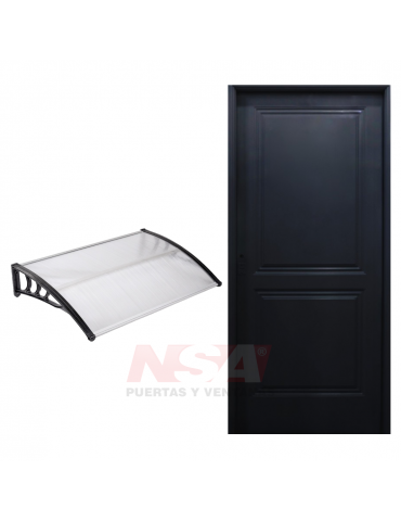 Puerta de chapa inyectada + alero de policarbonato