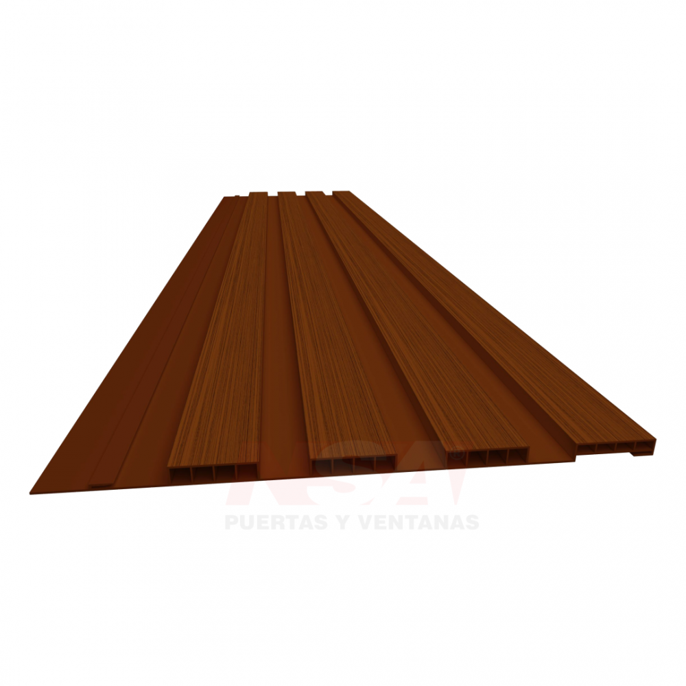 Revestimiento wall panel interior de pvc ripiado relieve color Caoba.