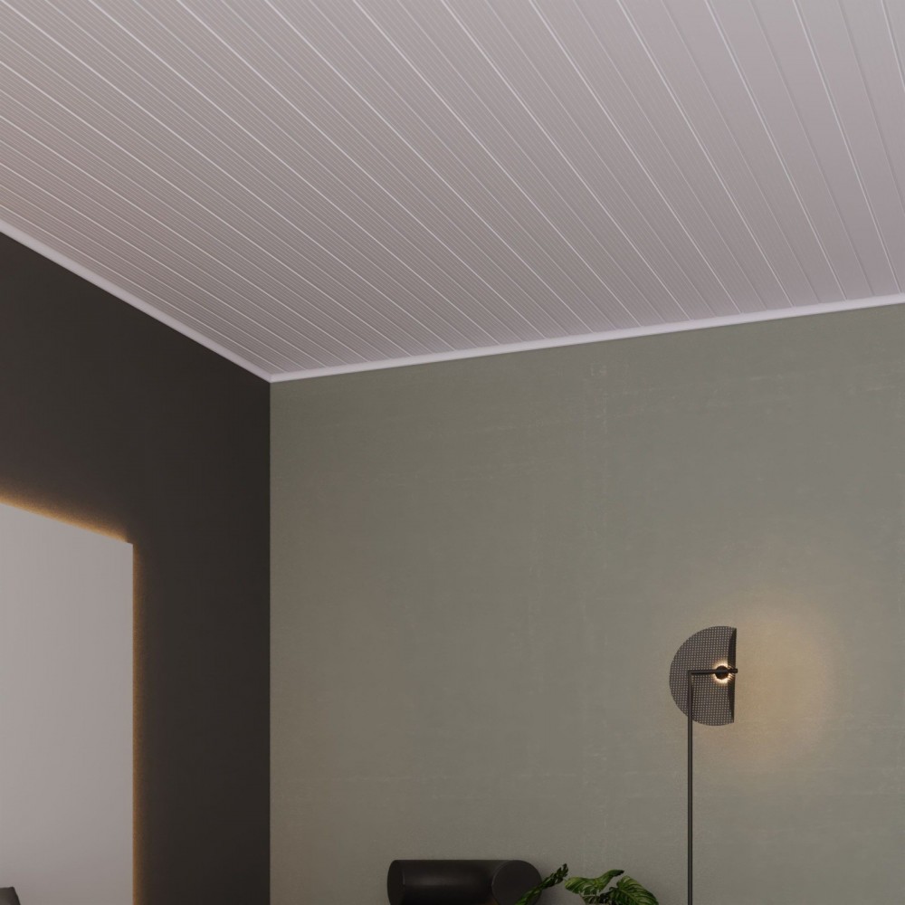 Placa de PVC Versati color blanco acanalado frizado de 7 mm espesor.