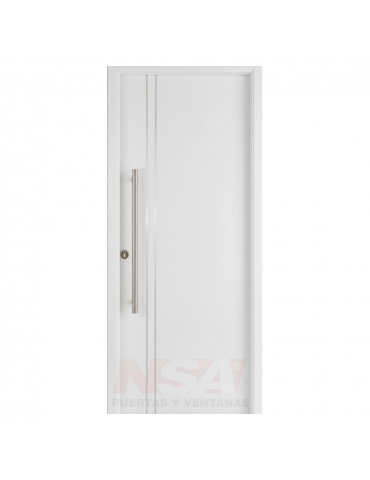 Puerta de chapa inyectada Linea Premium PP Mod. Lisa de color blanca c/apliques verticales con barral.