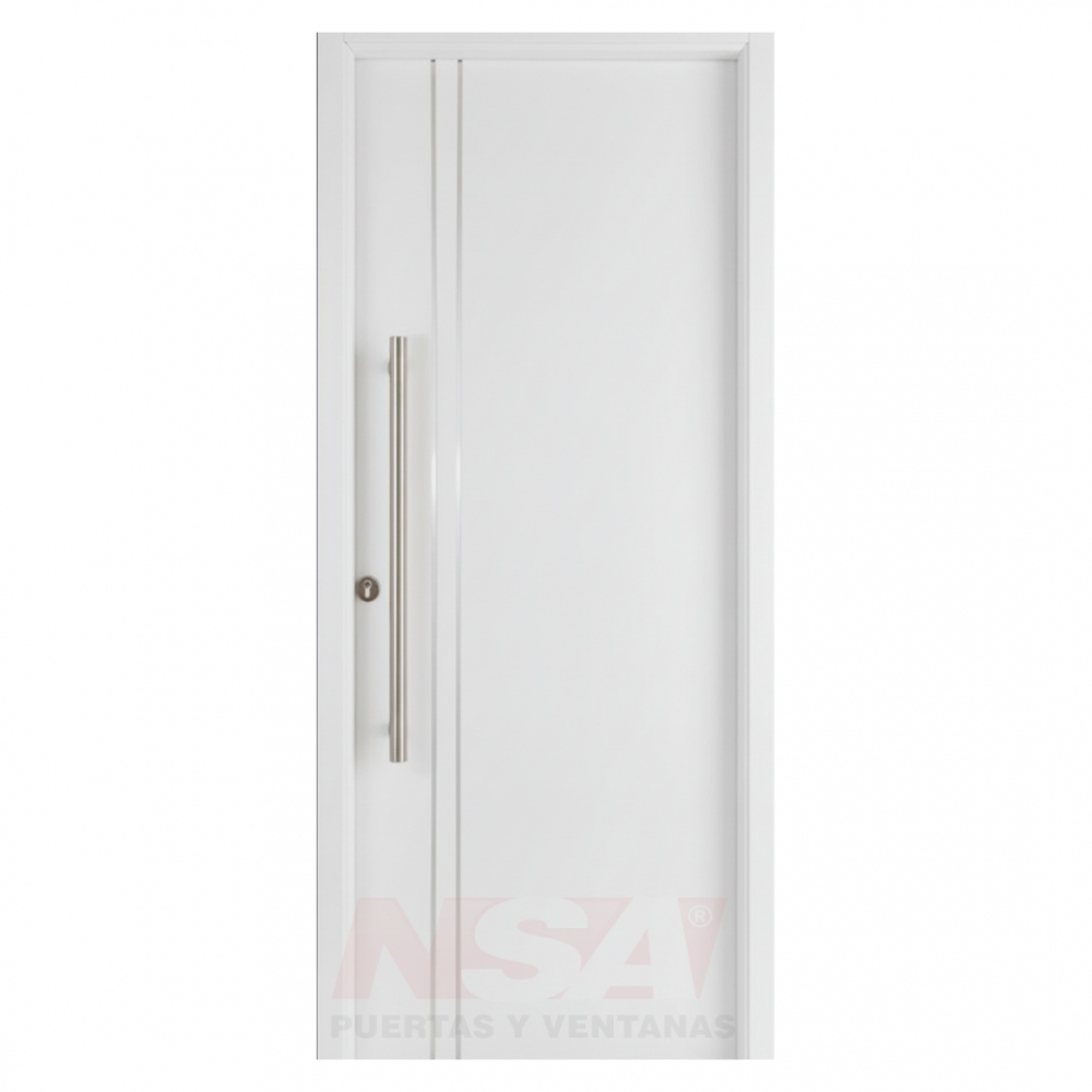 Puerta de chapa inyectada Linea Premium PP Mod. Lisa de color blanca c/apliques verticales con barral.