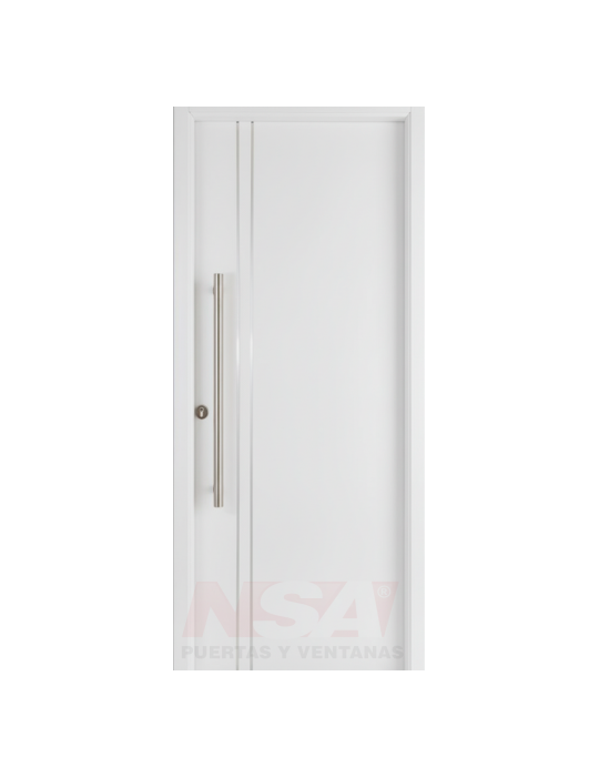 Puerta de chapa inyectada Linea Premium PP Mod. Lisa de color blanca c/apliques verticales con barral.