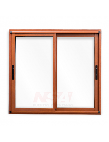 Ventana de aluminio Linea Moderna Max terminación simil madera Roble Dorado.