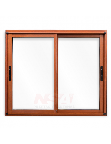 Ventana de aluminio Linea Moderna Max terminación simil madera Roble Dorado.