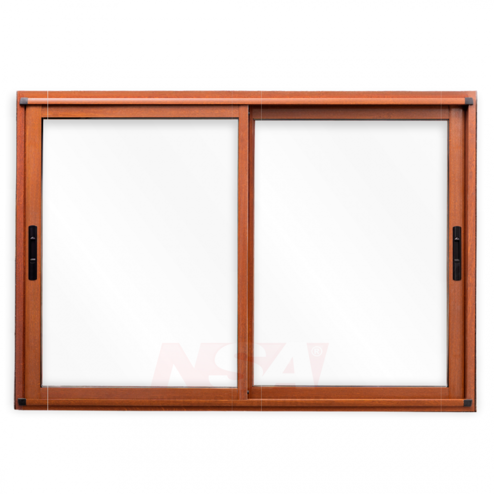 Ventana de aluminio Linea Moderna Max terminación simil madera Roble Dorado.