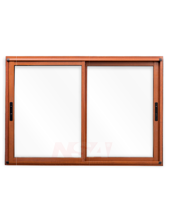 Ventana de aluminio Linea Moderna Max terminación simil madera Roble Dorado.