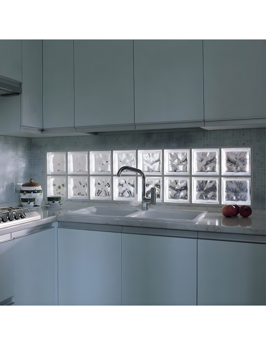 Ladrillos de vidrio trans. Mod. Nube. Medidas 19 x 19 x 8 cm.