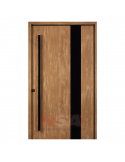 Puerta de exterior Pivotante Linea Tekna de Oblak Mod. 1327 color Roble Natural con aplique negro.