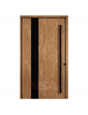 Puerta de exterior Pivotante Linea Tekna de Oblak Mod. 1327 color Roble Natural con aplique negro.